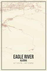 Retro US city map of Eagle River, Alaska. Vintage street map.