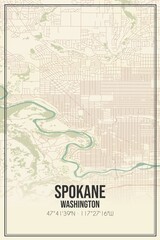 Retro US city map of Spokane, Washington. Vintage street map.