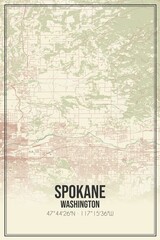 Retro US city map of Spokane, Washington. Vintage street map.