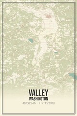 Retro US city map of Valley, Washington. Vintage street map.