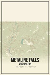 Retro US city map of Metaline Falls, Washington. Vintage street map.