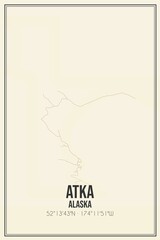 Retro US city map of Atka, Alaska. Vintage street map.