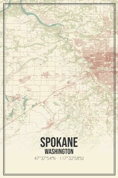 Retro US City Map Of Spokane, Washington. Vintage Street Map.