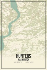 Retro US city map of Hunters, Washington. Vintage street map.