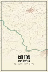 Retro US city map of Colton, Washington. Vintage street map.