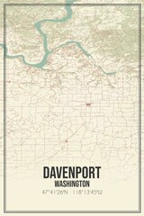 Retro US city map of Davenport, Washington. Vintage street map.