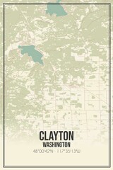 Retro US city map of Clayton, Washington. Vintage street map.