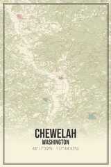 Retro US city map of Chewelah, Washington. Vintage street map.