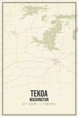 Retro US city map of Tekoa, Washington. Vintage street map.