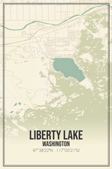 Retro US city map of Liberty Lake, Washington. Vintage street map.
