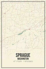 Retro US city map of Sprague, Washington. Vintage street map.