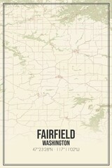Retro US city map of Fairfield, Washington. Vintage street map.