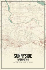 Retro US city map of Sunnyside, Washington. Vintage street map.