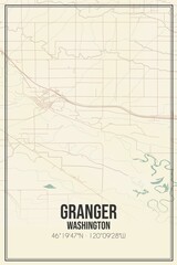 Retro US city map of Granger, Washington. Vintage street map.