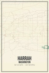 Retro US city map of Harrah, Washington. Vintage street map.