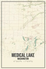 Retro US city map of Medical Lake, Washington. Vintage street map.