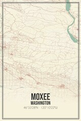 Retro US city map of Moxee, Washington. Vintage street map.