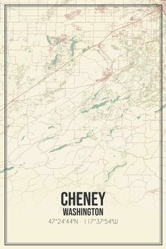 Retro US city map of Cheney, Washington. Vintage street map.