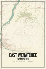 Retro US city map of East Wenatchee, Washington. Vintage street map.
