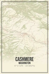Retro US city map of Cashmere, Washington. Vintage street map.