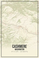 Fototapeta premium Retro US city map of Cashmere, Washington. Vintage street map.