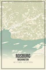 Retro US city map of Rosburg, Washington. Vintage street map.