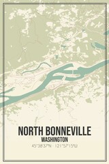 Retro US city map of North Bonneville, Washington. Vintage street map.