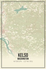 Retro US city map of Kelso, Washington. Vintage street map.