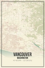 Retro US city map of Vancouver, Washington. Vintage street map.