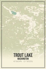 Retro US city map of Trout Lake, Washington. Vintage street map.
