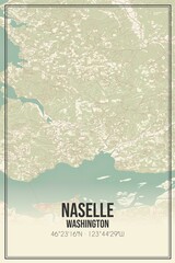 Retro US city map of Naselle, Washington. Vintage street map.