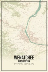 Retro US city map of Wenatchee, Washington. Vintage street map.