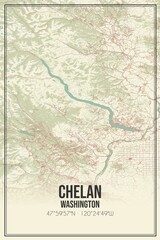 Retro US city map of Chelan, Washington. Vintage street map.