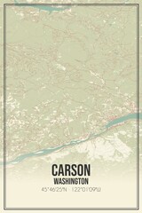 Retro US city map of Carson, Washington. Vintage street map.