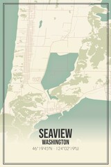 Retro US city map of Seaview, Washington. Vintage street map.