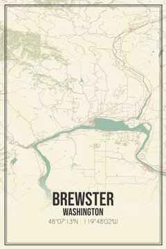 Retro US City Map Of Brewster, Washington. Vintage Street Map.