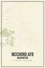 Retro US city map of Mcchord Afb, Washington. Vintage street map.