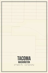 Retro US city map of Tacoma, Washington. Vintage street map.
