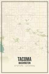 Retro US city map of Tacoma, Washington. Vintage street map.