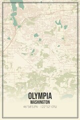 Retro US city map of Olympia, Washington. Vintage street map.