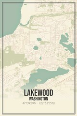 Retro US city map of Lakewood, Washington. Vintage street map.