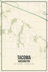 Retro US city map of Tacoma, Washington. Vintage street map.