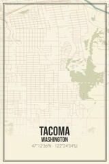 Naklejka premium Retro US city map of Tacoma, Washington. Vintage street map.