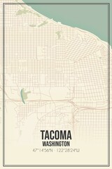 Retro US city map of Tacoma, Washington. Vintage street map.