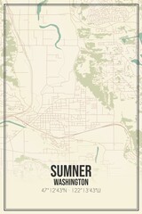 Retro US city map of Sumner, Washington. Vintage street map.
