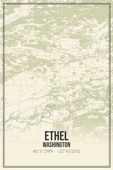Retro US city map of Ethel, Washington. Vintage street map.