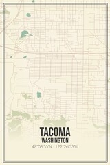 Retro US city map of Tacoma, Washington. Vintage street map.