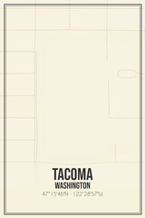 Retro US city map of Tacoma, Washington. Vintage street map.