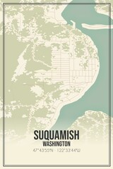 Retro US city map of Suquamish, Washington. Vintage street map.