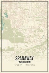 Retro US city map of Spanaway, Washington. Vintage street map.